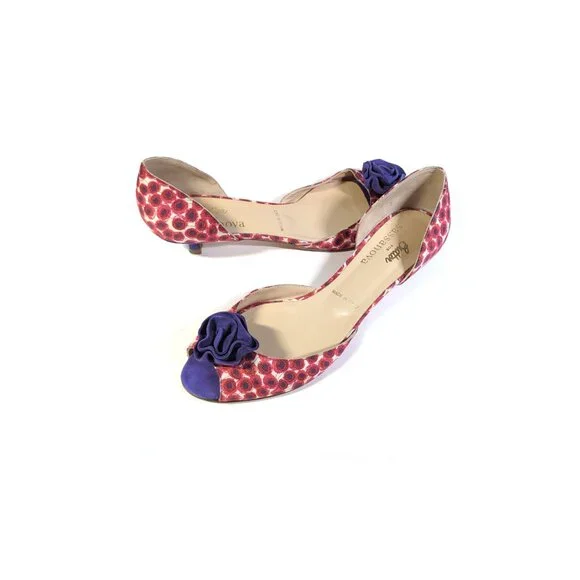 BUTTER D'Orsay Kitten Heels Sz 8.5 Red & Purple Peep toe Pumps Italy